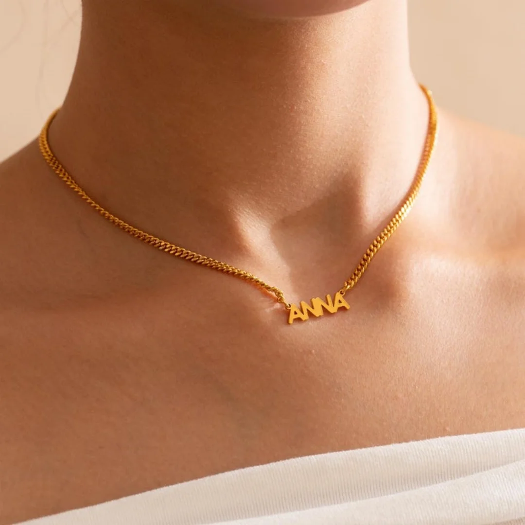 Custom Block Name Necklace stainless steel Capital Letter Nameplate Necklace Curb Chain Name Jewelry Perfect Gift for Mom