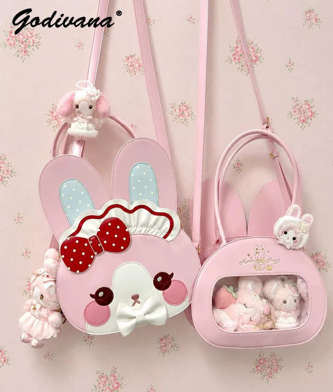 Sweet Cute Girls Big Cartoon Face Pain Bag Women's Kawaii Pink Crossbody Satchel Childlike Totes Handbags