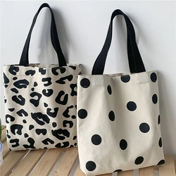 2024 Mode Harajuku Effen Kleur Canvas Kleine Shopper Tas Vrouwen Ulzzang Tas Zwarte Grote Capaciteit Stippen Schoudertas