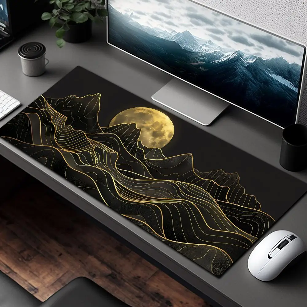 Большой коврик для мыши с изображением полной луны и волновой формы, настольный коврик, игровой коврик, нескользящий коврик для клавиатуры с прошитыми краями, коврик для мыши, офисный коврик, муismat