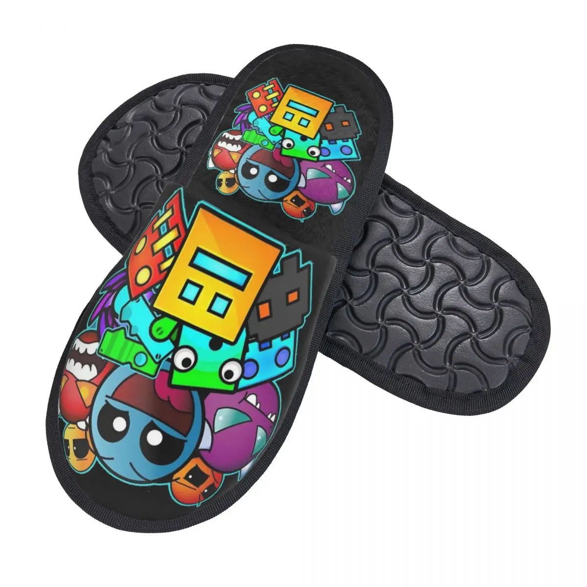 Custom Funny Cartoon Game Geometry Cube Dashes Memory Foam Slippers Women Comfy Warm House Slippers