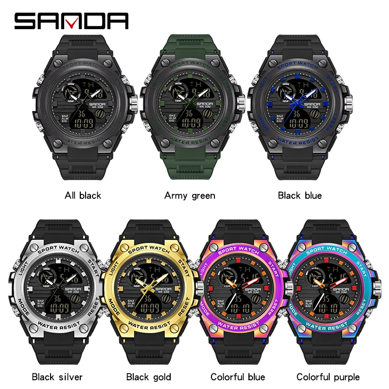 SANDA 739 Date Military Sports Watches Waterproof Electronic Wristwatch Mens Clock Orologio da uomo Style Men Digital Watch