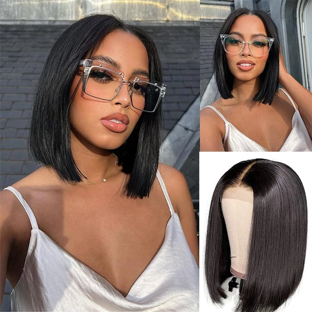 

13x4 Short Bob Lace Brazilian Straight Wig 150 Density Lace Human Hair Wigs for Black Women Pre Plucked Remy Lace Front Wigs