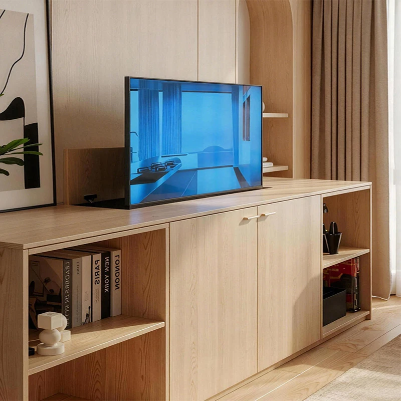Electric Remote Control Smart TV Lift Stand Floor Cabinet Hidden Telescopic Height Adjustable Sturdy Universal Mount Base