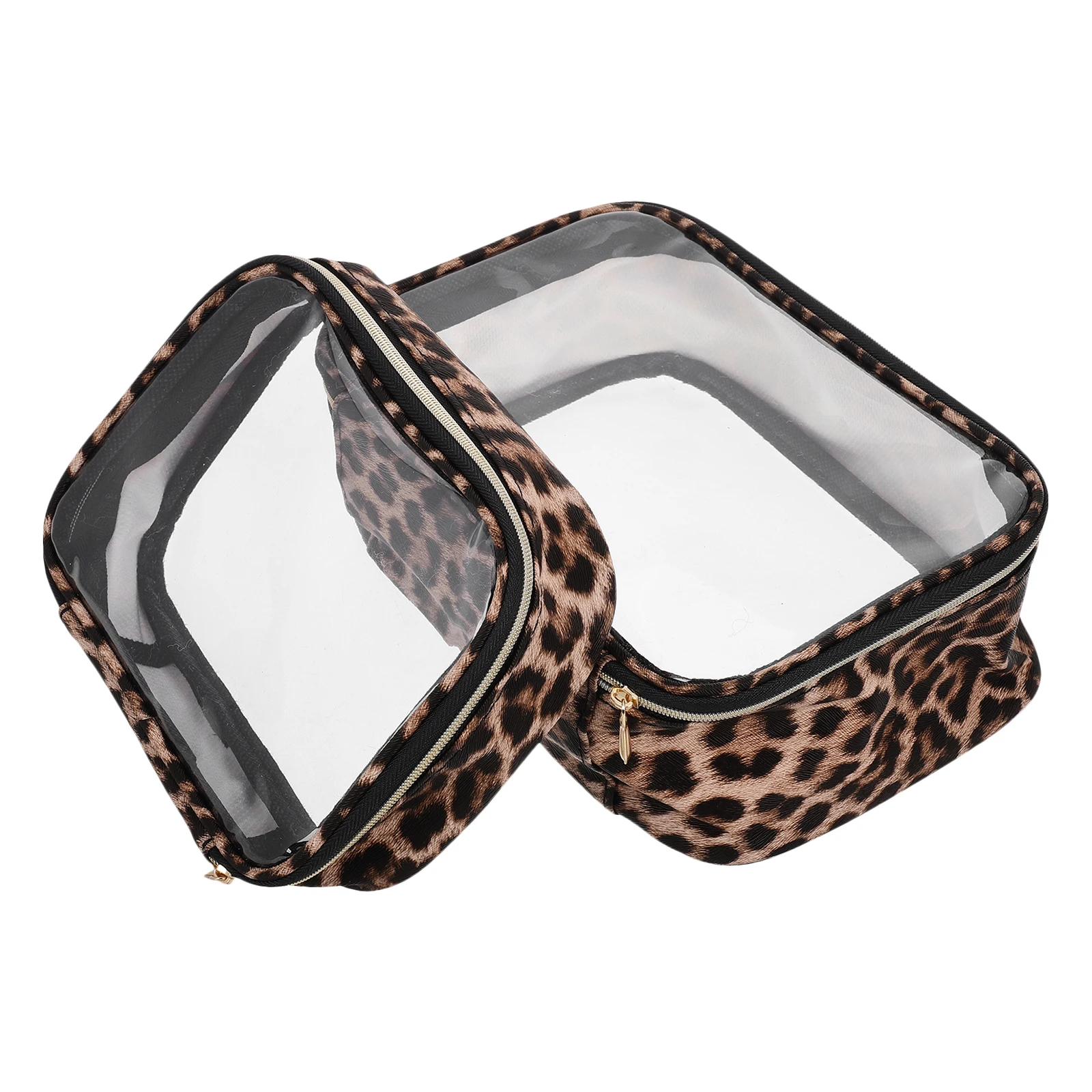 

2Pcs Travel Makeup Leopard Print Clear Toiletry Pvc Artist Large Capacity Waterproof Organizer