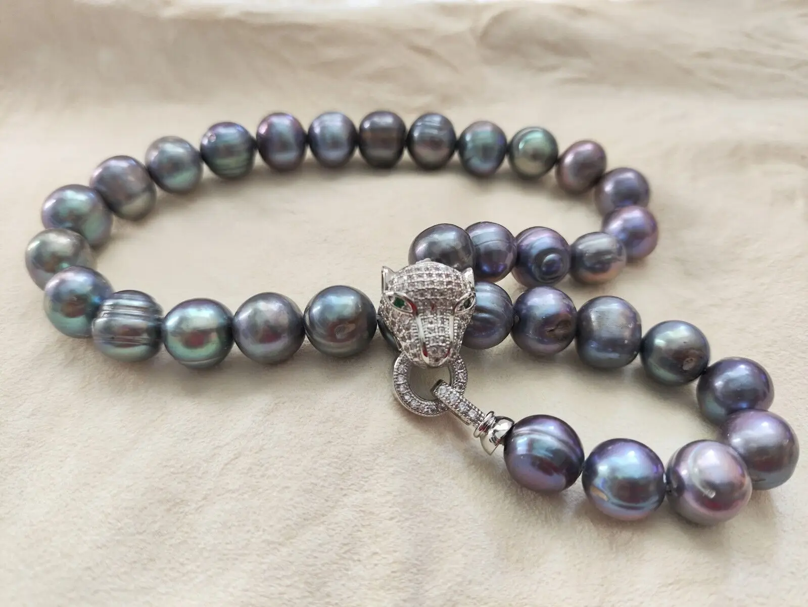 18\'Baroque AAAA+12-11mm Natural Haiti Black Blue Pearl Necklace 925s