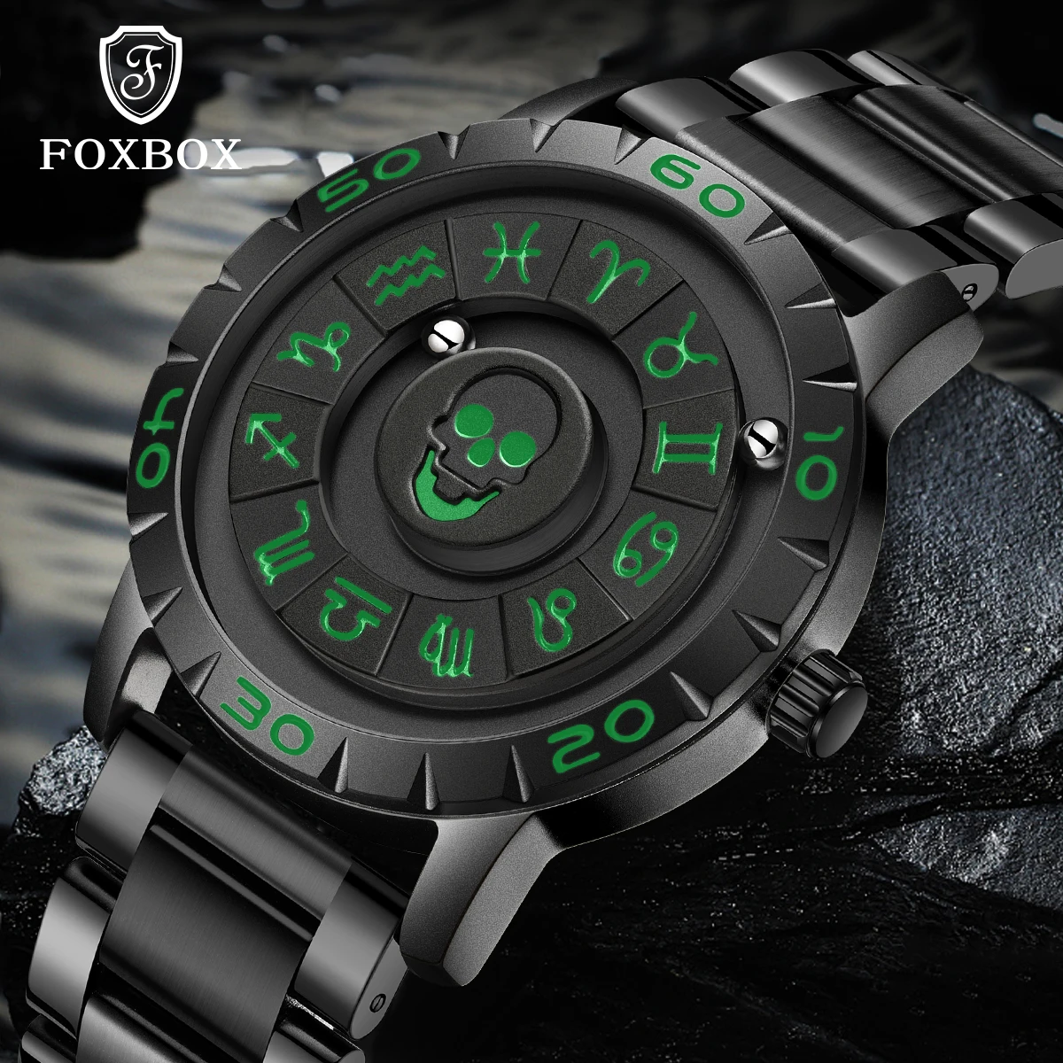 FOXBOX features trendy magnetic men's watch luminous waterproof personalized fashion business quartz mens wristwatch reloj+BOX