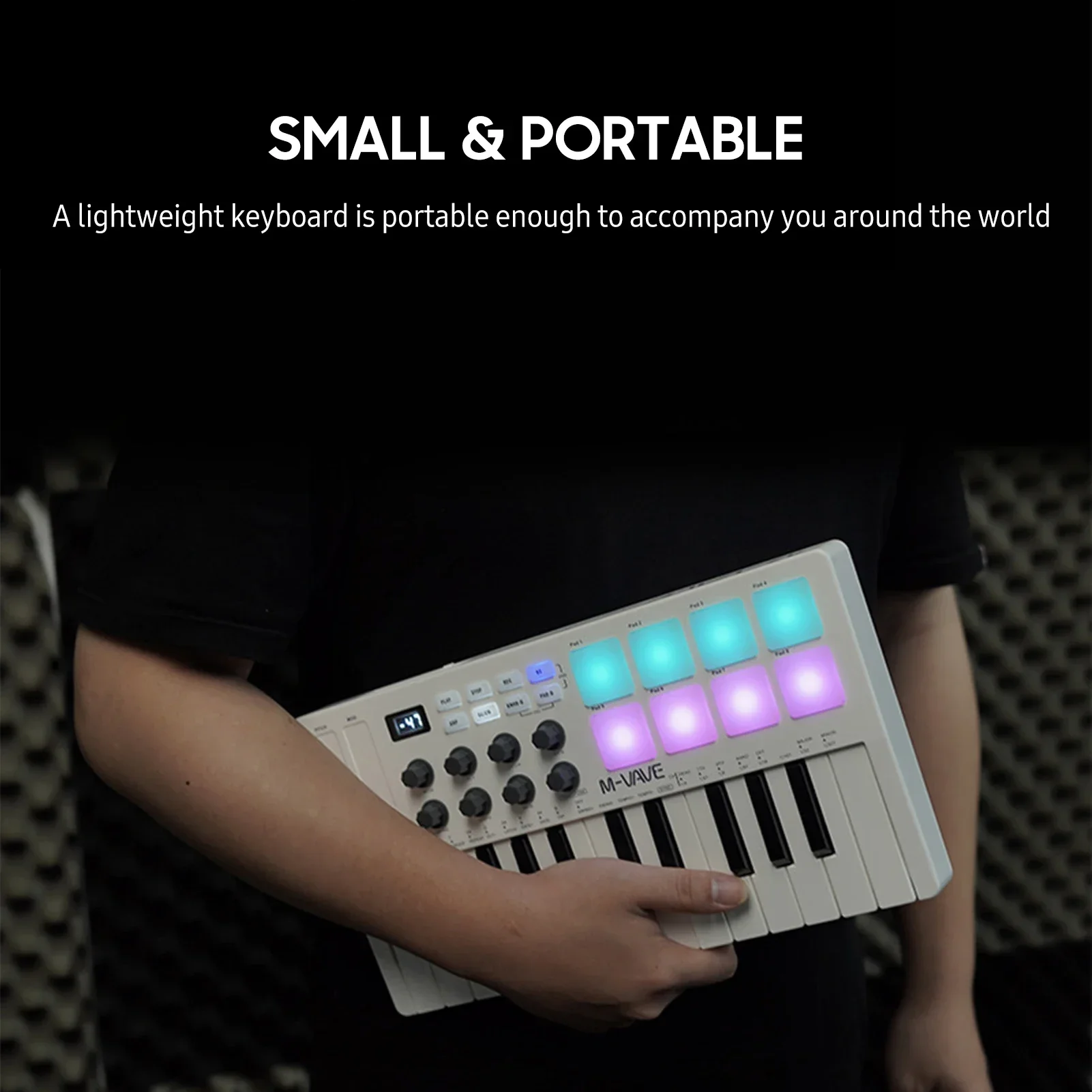 M-VAVE 25-Key MIDI تحكم لوحة المفاتيح لوحة مفاتيح USB صغيرة محمولة البيانو 8 RGB منصات الخلفية 8 المقابض وحدة تحكم لوحة المفاتيح MIDI #6