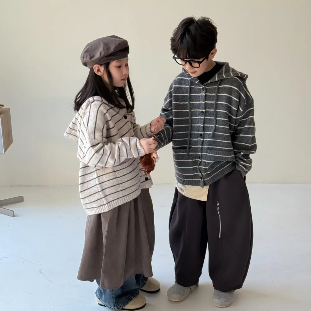 

Spring Kids Boys Knitted Coats Striped Children Boys Long Sleeve Hoodies Knitwear Casual Sollid Hooded Toddler Baby Boy Cardigan