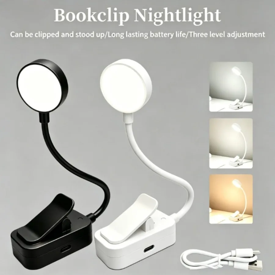 Rechargeable Clip-On Book Light, 3-Level Brightness Adjustable LED Reading Lamp with Flexible Gooseneck, Portable Eye-Caring Nig