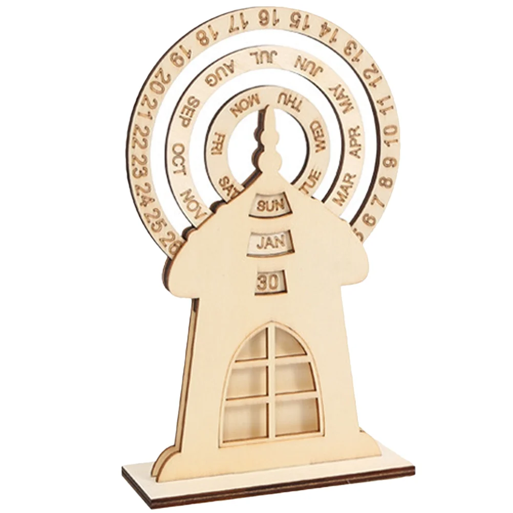 

1 Piece Wooden Perpetual Desk Calendar Ferris Wheel Shaped Desktop Date Week Month Display Home Office Wood Block Rotating