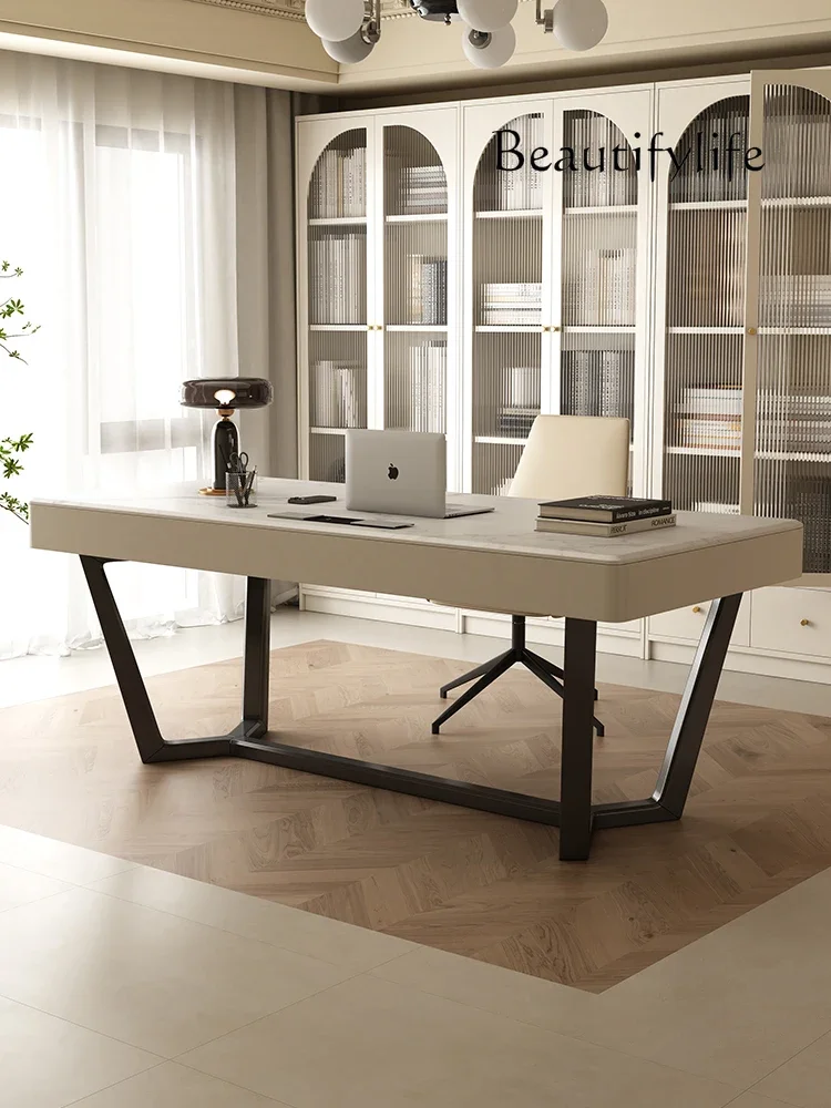 Light luxury modern cream wind rock slab desk Italian minimalist home desk high-end computer desk