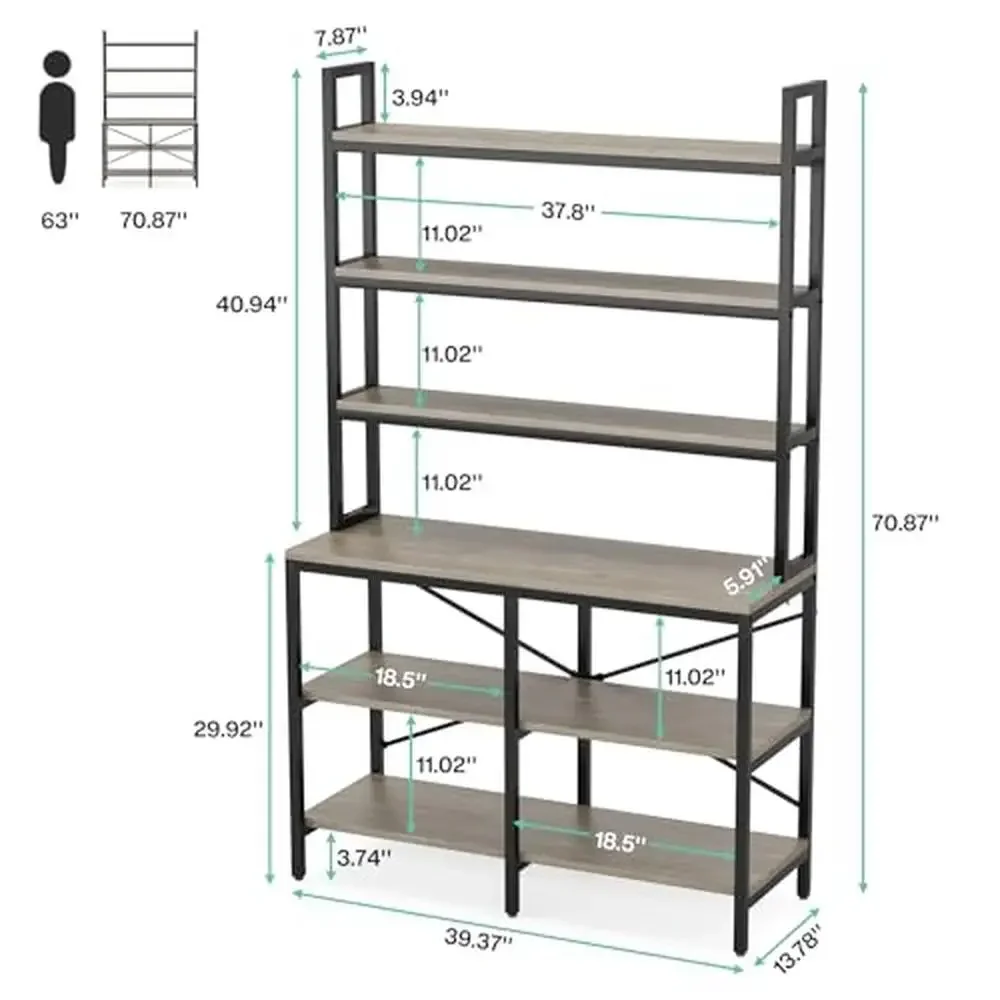 6-Tier Tall Industrial Bookshelf Set of 2 Rustic Book Shelf with X-Shaped Frame Living Room Bedroom Office Storage Stand