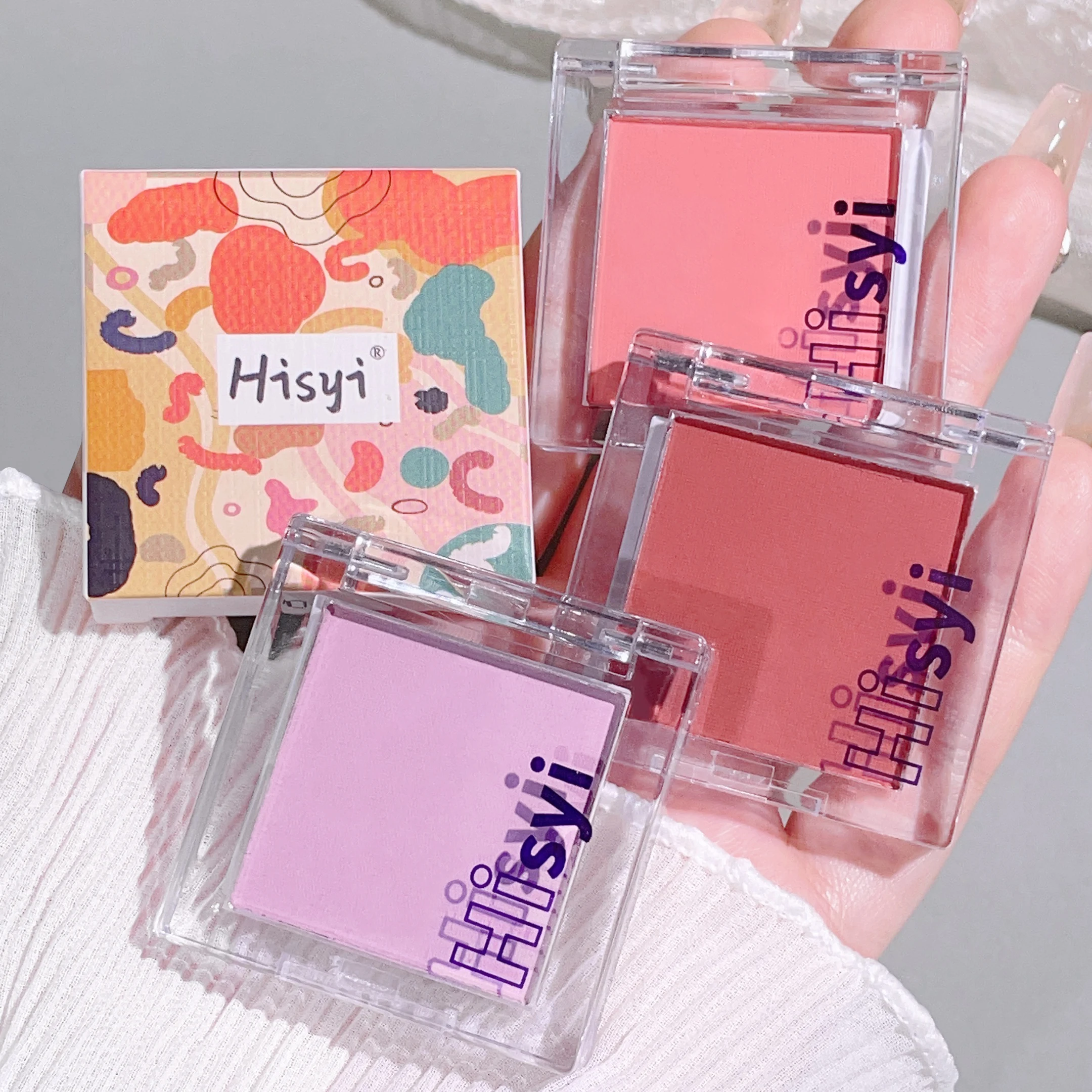 6-farbiges einfarbiges Rouge, mattes Make-up, Highlight, natürliches Jugend-Make-up, pfirsichrosa, blau, lila