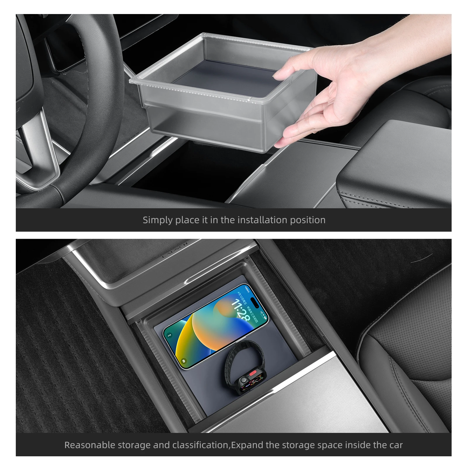 

LUCKEASY for Tesla Model Y Juniper/Model YL 2025 2026 Center Console Storage Box Transparent Double-layer Car Tray Accessories
