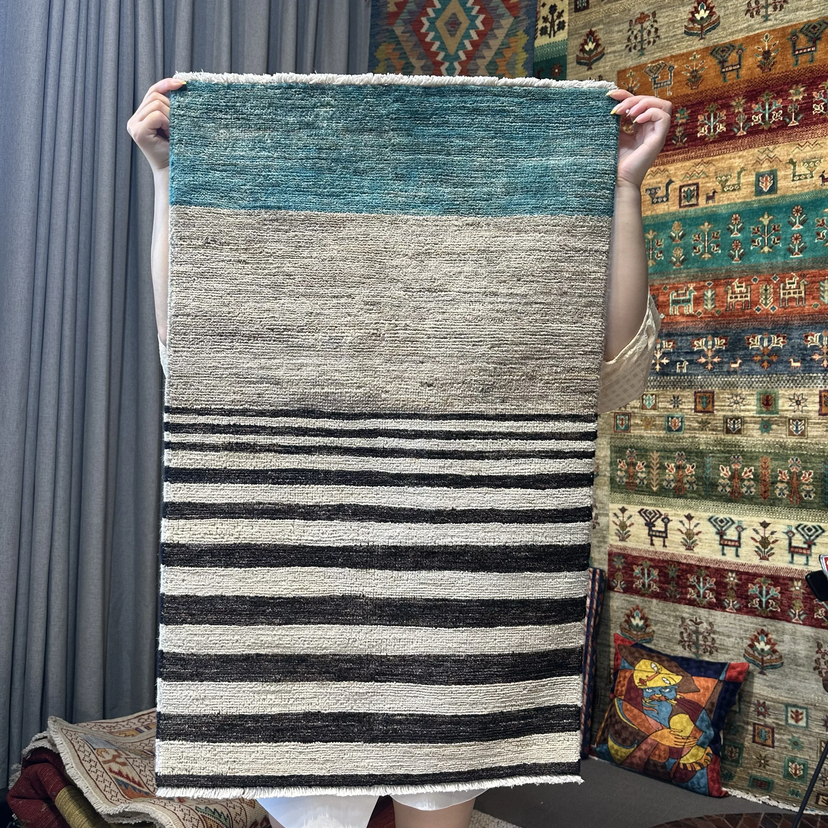 Wool hand-knotted carpet, living room door carpet, minimalist style entrance tapestry