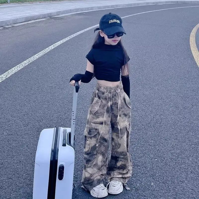 Girls Hip Hop Camouflage Cargo Pants Street Dance Trackpants with Pockets Trousers Kids Jazz Costume Child Streetwear Sweatpants