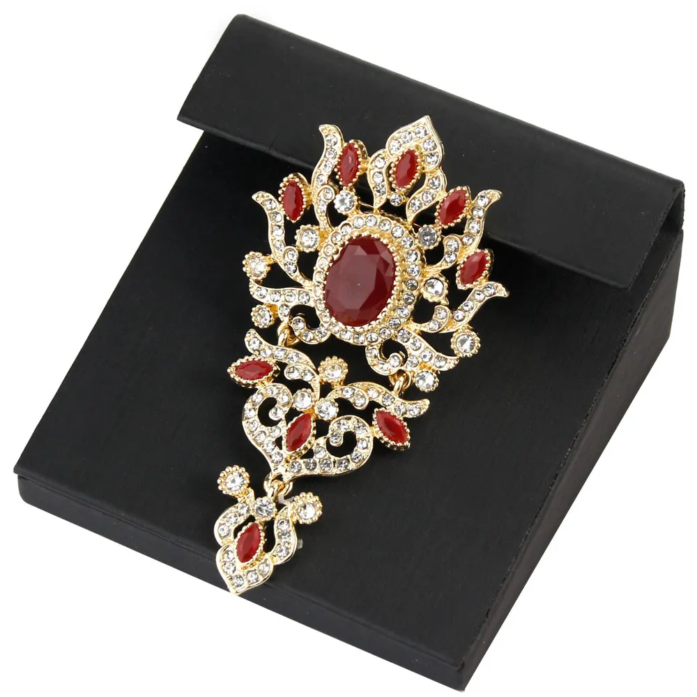 Sunspicems Fashion Crystal Flower Brooch Pin For Women Gold Color Algeria Morocco Wedding Jewelry Caftan Lapel Broches Brooches