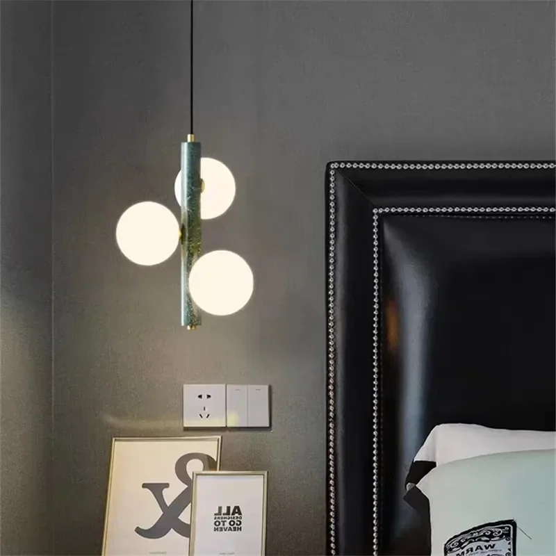 Scandi marble pendant light creative white beside lamp hanging ball glass bedroom Living Room  bar Long Line backdrop lamp