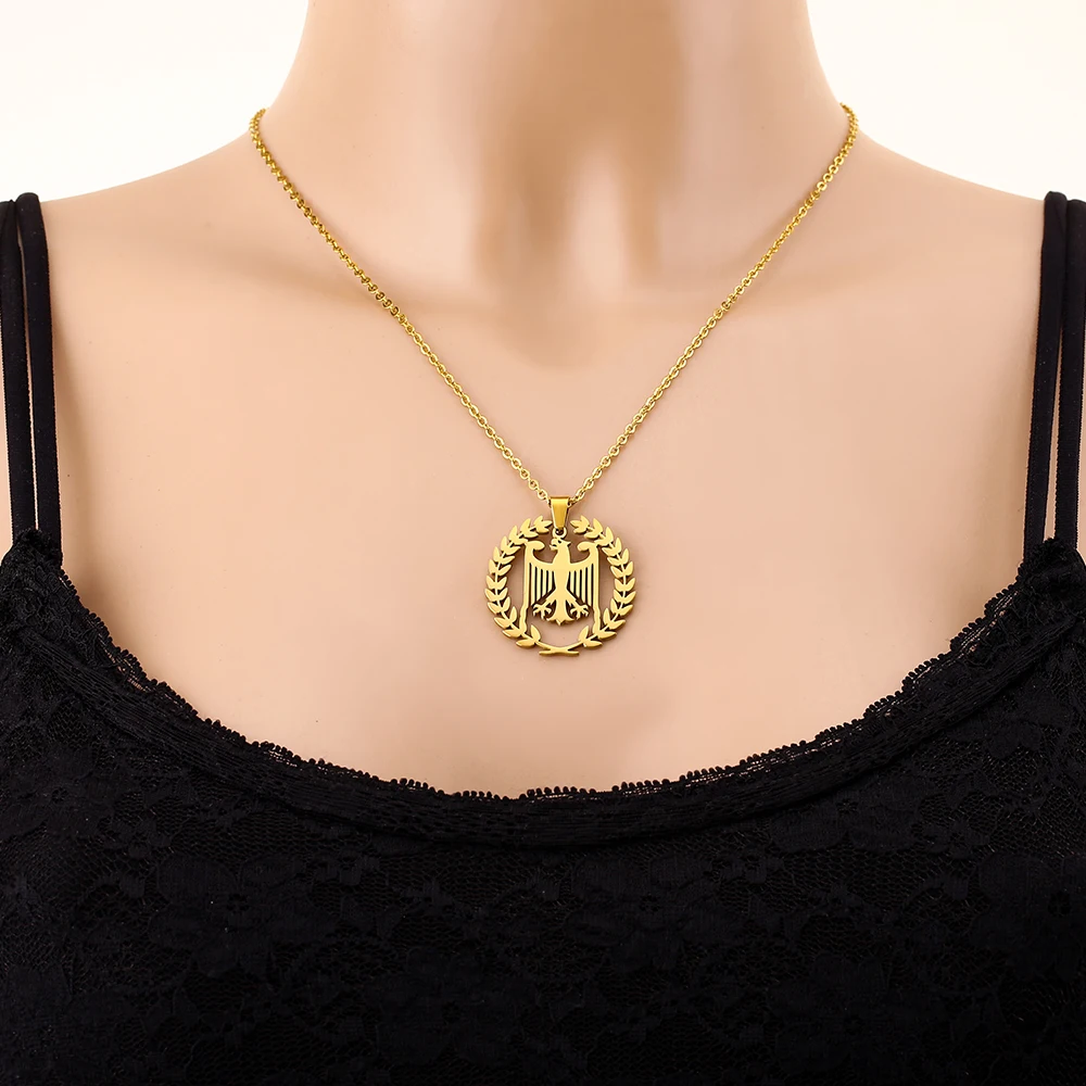 German Eagle Pendant Necklace Stainless Steel Anti-Tarnish Waterproof Men Women Trendy National Symbol Neck Accessory