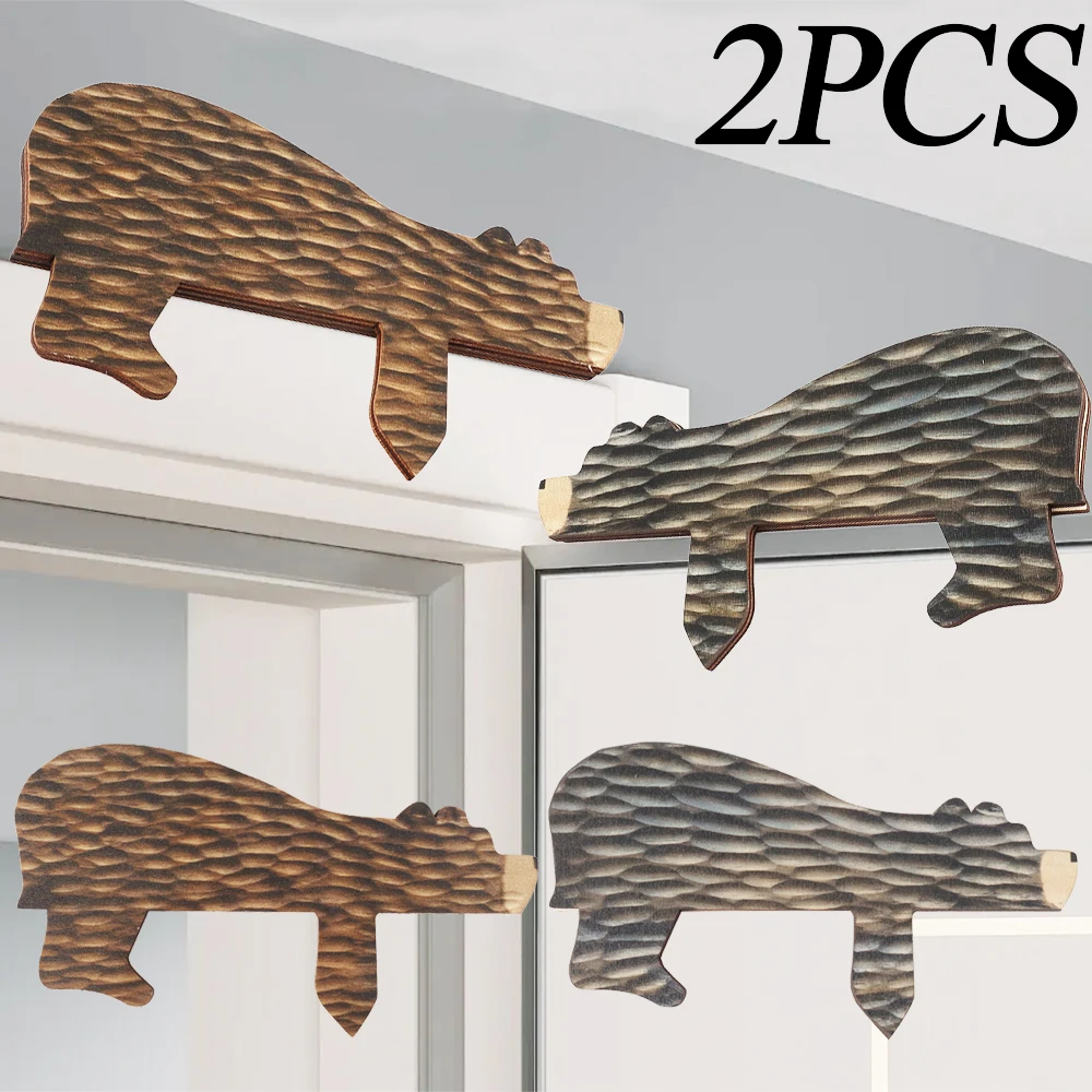 Wooden Brown Bear Door Topper New Fun Animal Decoration Door Frame Sculpture In Your Corner Creative Statue Home Art Wall Decor