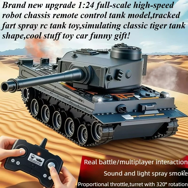 12CH RC Tank Shoot Bullet Smoking Remote Control Infrared Battle Tank Vibrating Recoil With Sound LED Military Armored RC Car