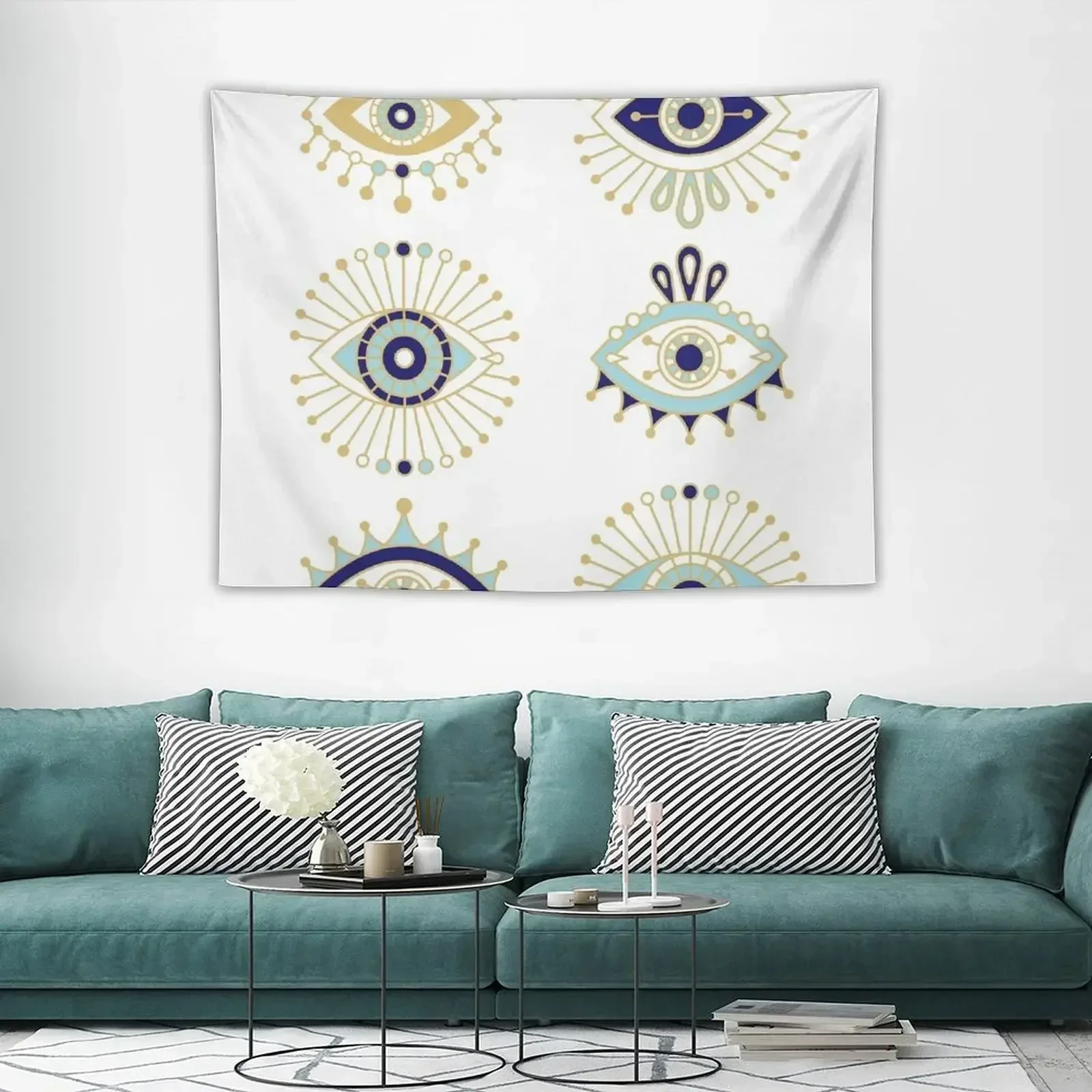 

Evil Eye Collection on White Tapestry Bed Room Decoration On The Wall Tapestry