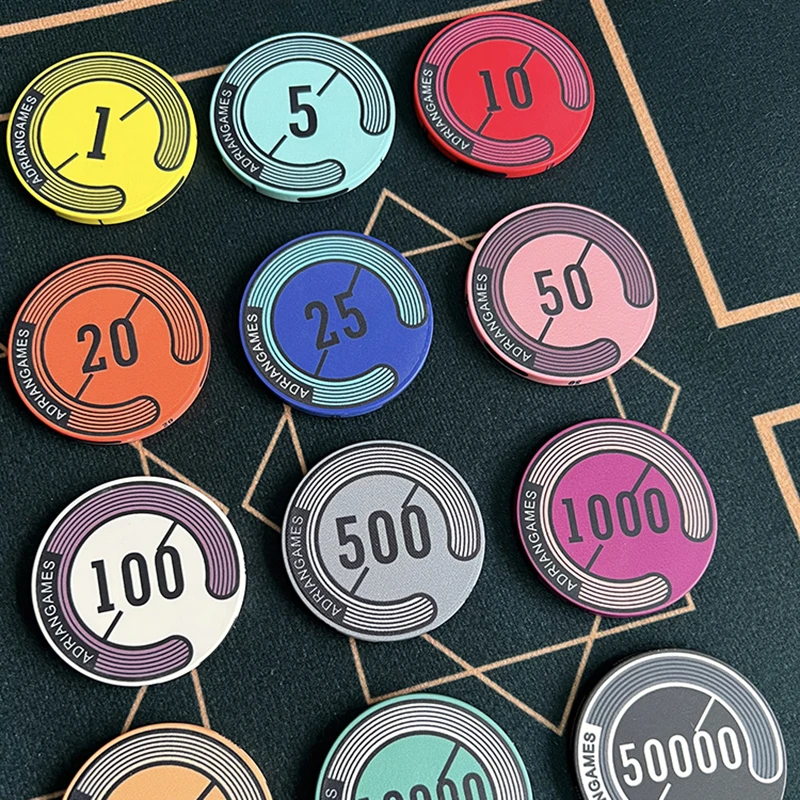10pcs Texas Hold'em Ceramic Poker Chips, Professional with Face Value, Mahjong Chip Coins Board Game Table Games