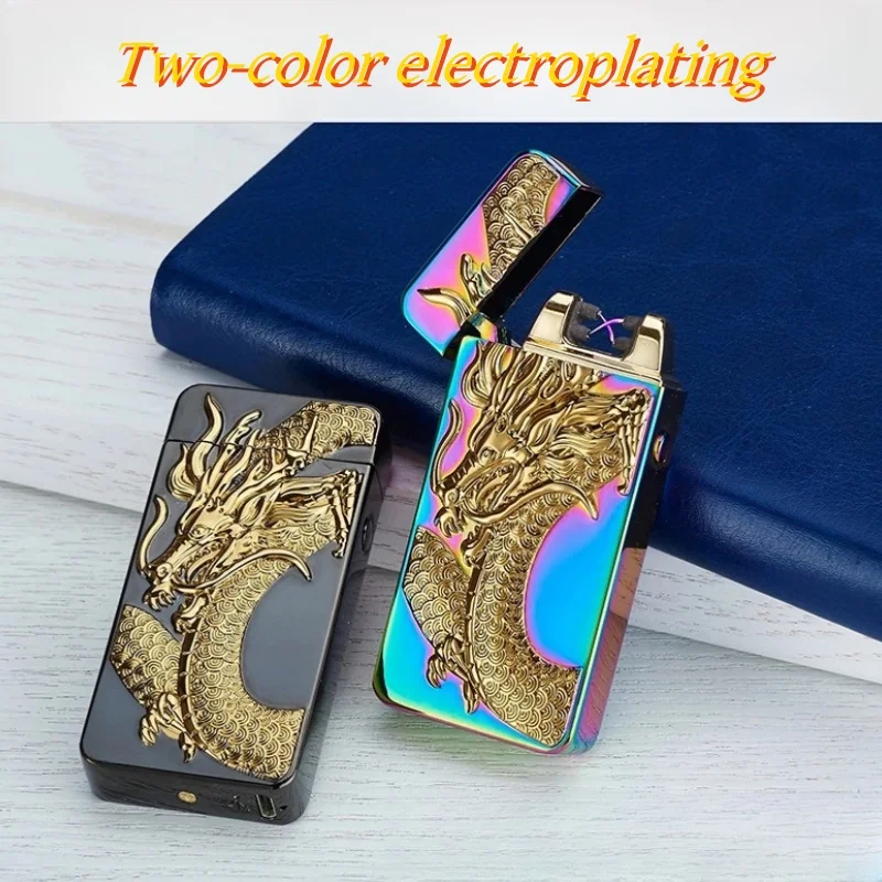 Windproof Double Arc Lighter Flameless Electronic Portable Fire Plasma USB Rechargeable Electric Lighter for Cigarette Candle