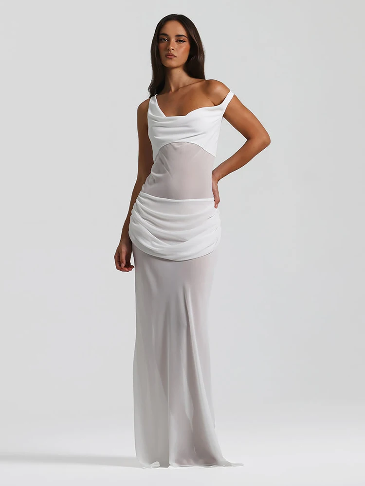 Elegantes weißes One-Shoulder-Abendkleid mit drapiertem Design, formelle Veranstaltungen für Damen, Sommerkleid, modisches ärmelloses Hochzeitskleid