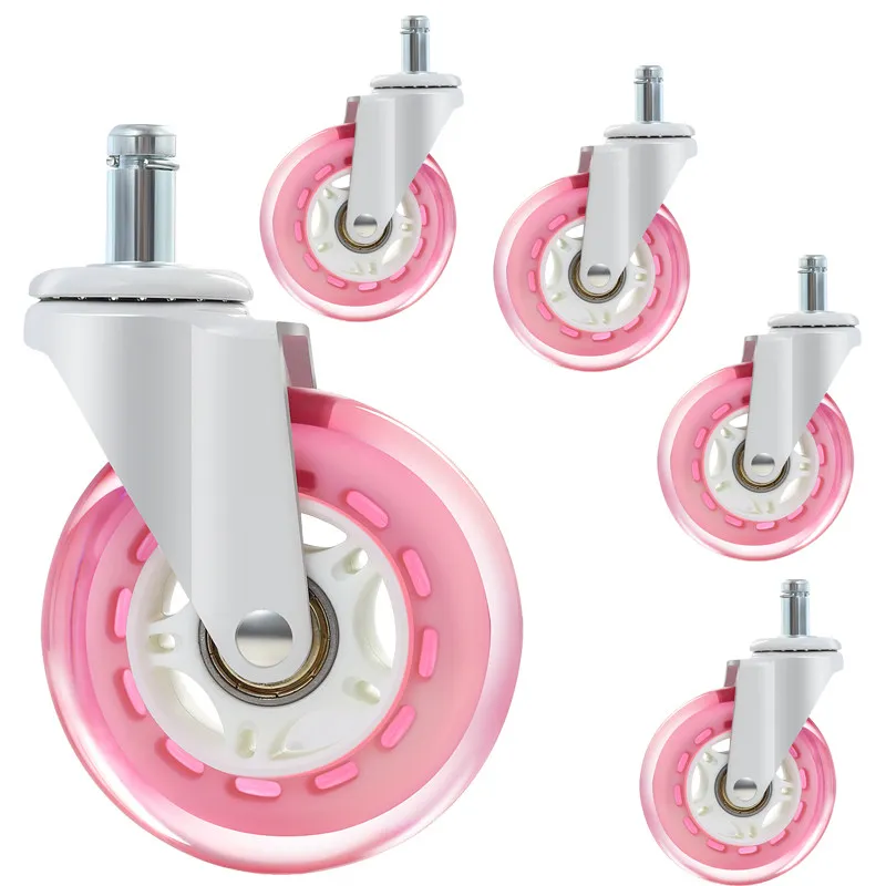 3 inch PU pink universal wheel caster computer chair wheel office chair wheel quiet and smooth cross-border special supply
