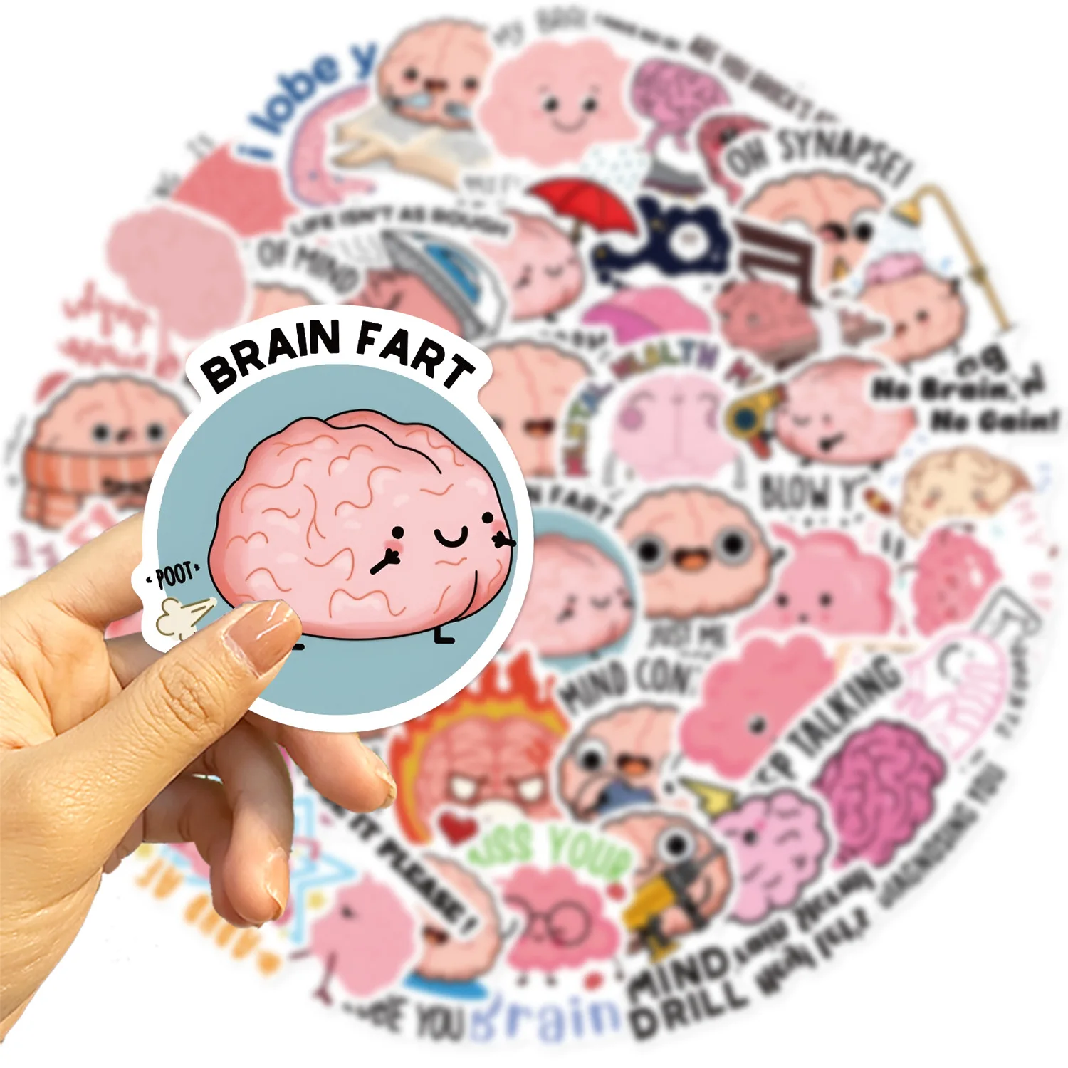 10/30/50PCS Cute Brain Pink Stickers Funny Cartoon Graffiti DIY Diary Laptop Guitar Luggage Skateboard  Waterproof Decal Toy