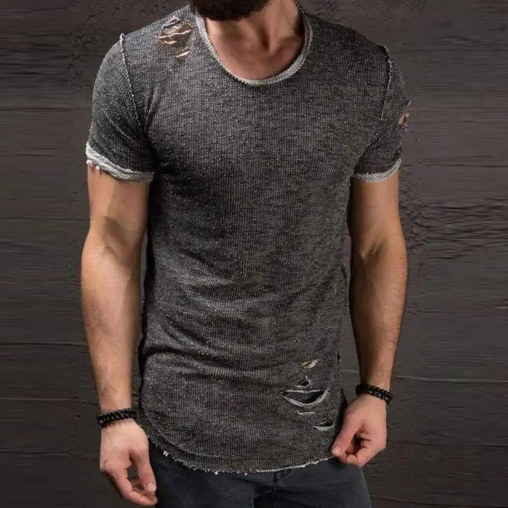 Soft  Men Shirt 6 Sizes Summer Fashion Pullover Skin-friendly Cotton Blend Summer T-shirt for Running