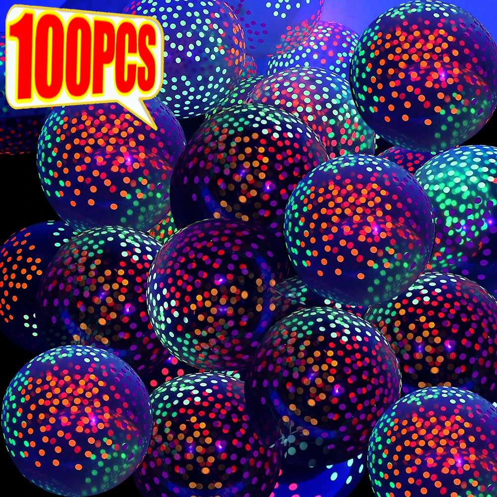 100-10Pcs Fluorescent Balloons Printed Fluorescent Lamp Irradiation Black Transparent Polka Dot Heart-shaped Star Pattern Decor