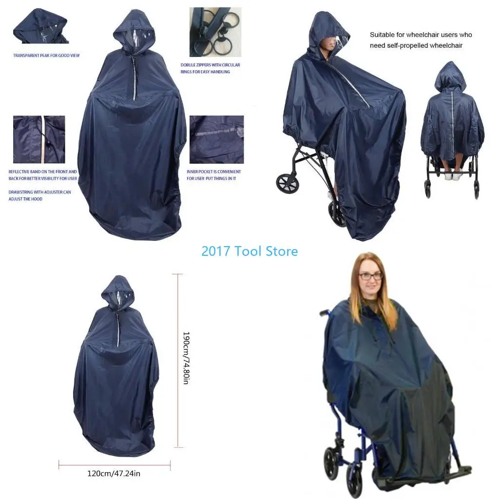 

K92A Wheelchair Poncho Reflective Rain Coat Cover Waterproof Hooded Mobility Unisex