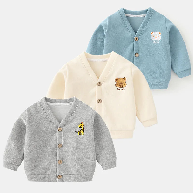Cárdigan de punto para bebés y niños, abrigos de punto con estampado de animales de algodón para niños y niños, abrigos holgados con cuello en V para niños pequeños