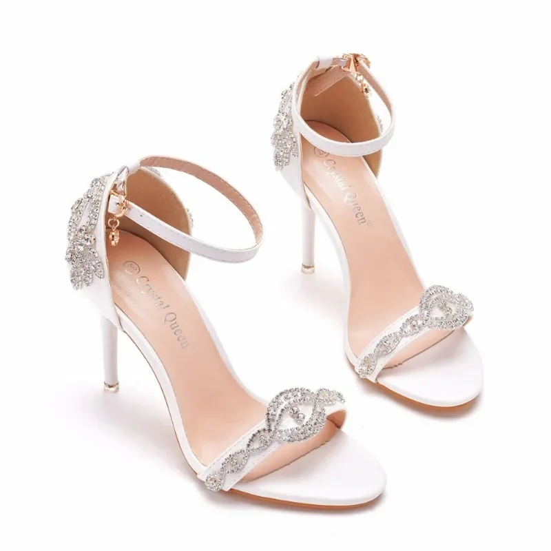 Sandals Woman Summer High Heels Women Pumps Rhinestone PU 9CM Thin Heels Lady Wedding Japanese Style Women Shoes White