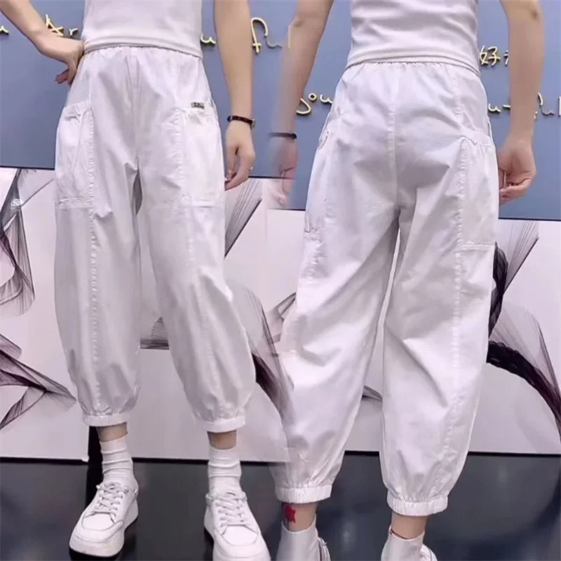 韓国ファッションハイウエストパンツ女性 2025 春の新作薄い無地カーゴパンツ女性ルースハーラン女性服