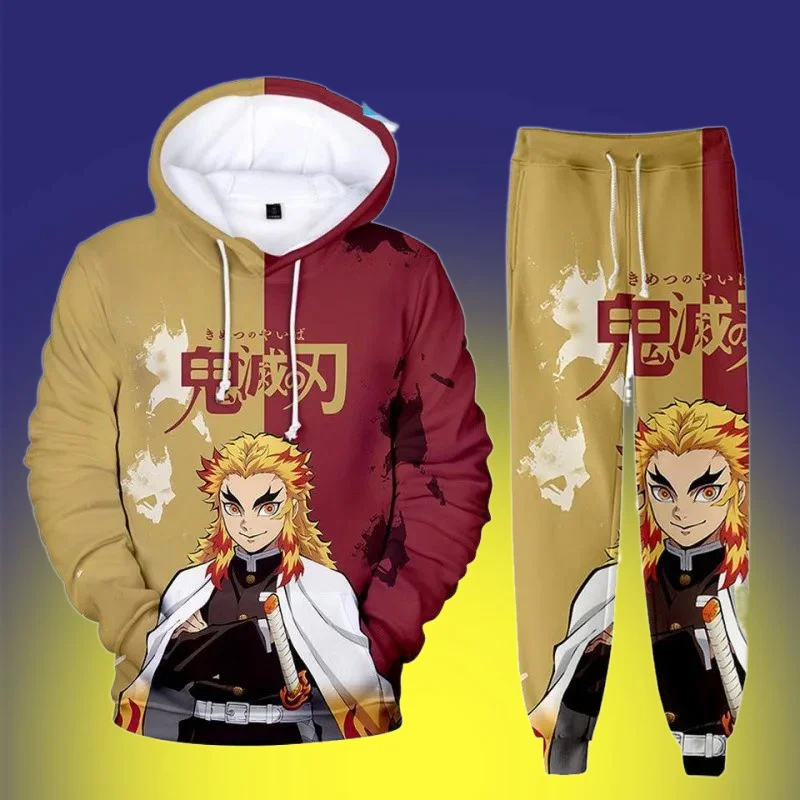 

2025 Anime Demon Slayer Hoodies 3D Printed Cosplay Pants+Hoodie 2PCS Set Tracksuit Men Oversize Vintage Streetwear Hoodie Sets