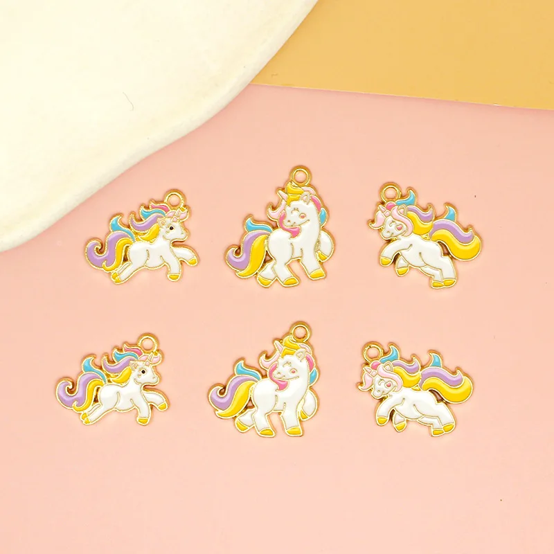 10Pcs Gold Plated Rainbow Enamel Unicorn Charm Pendant Jewelry Making Earrings Bracelet Necklace Accessories DIY Craft Charms