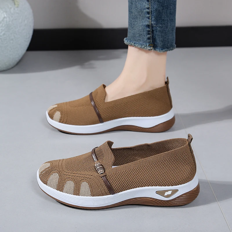 Women's Breathable Mesh Slip-On Loafers, Lightweight Non-slip Casual Walking Shoes,Comfortable Knit Platform Flats,Drop Shipping