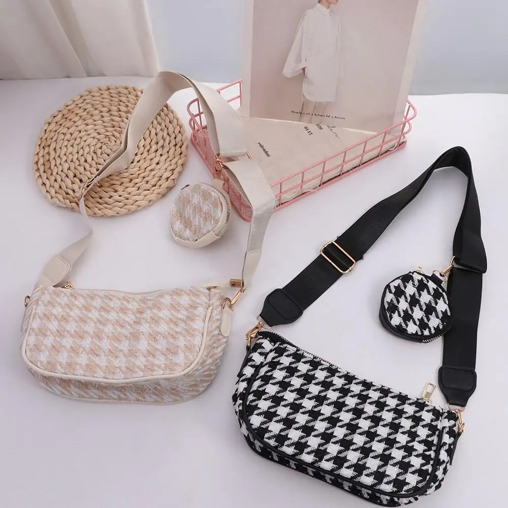 Casual Bag Large capacity Adjustable Strap Travel Messenger Bag Mini Round Purse Women Crossbody Bag Plaid Print Shoulder Bag