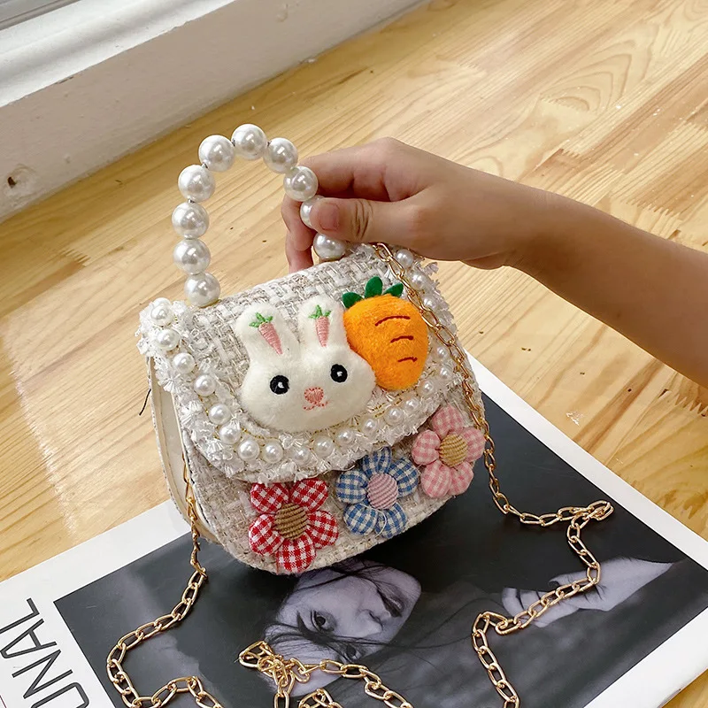 Koreanische Art Kinder Mini Clutch Tasche niedlichen Kinder Mädchen Prinzessin Kaninchen Umhängetasche kleines Mädchen kleine Party Perle Geldbörsen Geschenk