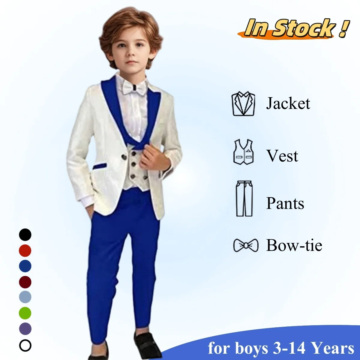 

Fashion Paisley Suit Set for Boys 3-14 Years - 4 pcs Formal Tuxedo Set Toddler Suits - Jacket Vest Pants Bowtie - Formal Dress