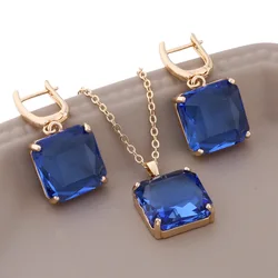 New Fashion Big Square Dangle Earrings Sets for Women Light Gold Color High Quality Luxury Elegant Women's Jewelry Set