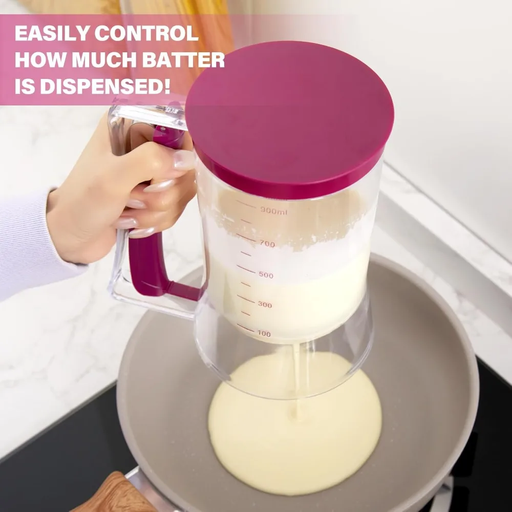 Pancake Batter Dispenser,Batter Dispenser with Squeeze Handle for Pancakes,Muffin Mix,Pancake Maker with Measuring Label