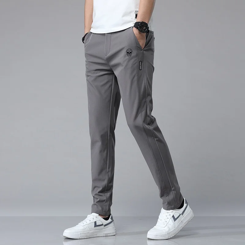 Calça esportiva de verão masculina, slim, seda gelo, secagem rápida, reta, alta qualidade, moda, nova, 2024