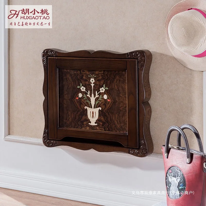 

Solid wood shoe changing stool household wall folding door creative space saving wall hanging leather folding wall stool simple