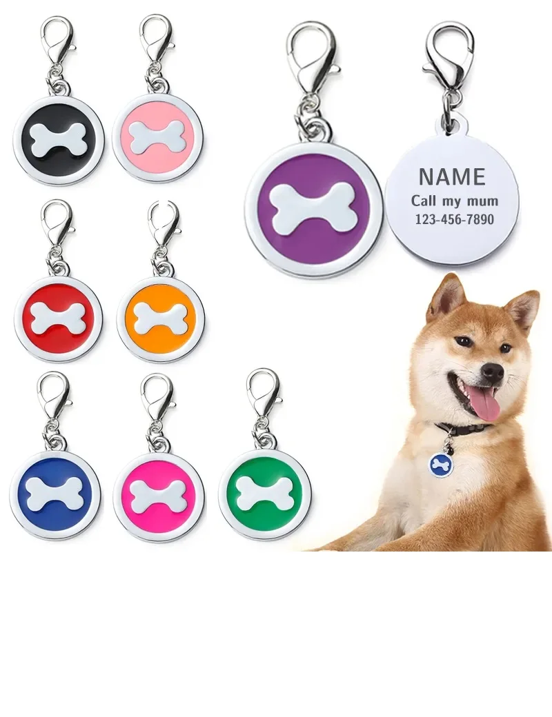 

Round Bone Metal Dog Pet Anti-Lost Identity Plate Color Lettering Metal Pendant Tag Pet Collar Accessories Pet Supplies