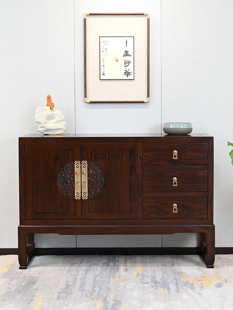 

Chinese Style Solid Wood Side Cabinet Old Elm Wood retro Living Room Household Wall Storage Cabinet